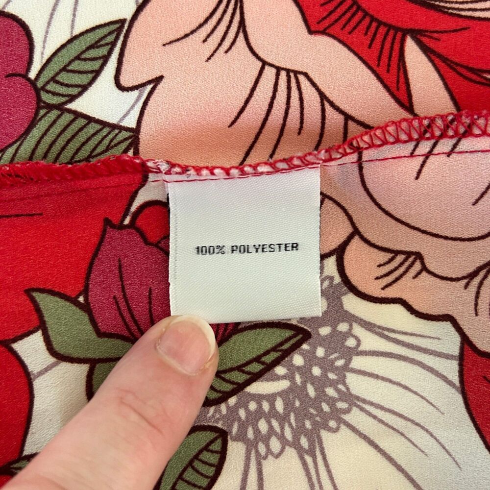Go Coco Large-Scale Floral Print Maxi Dress (1X) Red Pink Green White Leg Slits - Picture 9 of 14